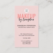 Blozend Roze Schrift Logo QR Code Foto Make-up Visitekaartje (Achterkant)