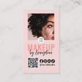 Blozend Roze Schrift Logo QR Code Foto Make-up Visitekaartje (Voorkant)