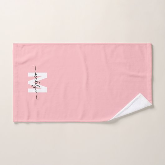 Blozend Roze Script Naam Monogram Handdoek (Handdoek)