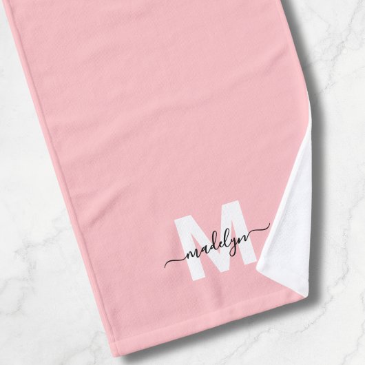 Blozend Roze Script Naam Monogram Handdoek