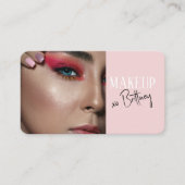 Blozend Roze Script QR Code Foto Make-up Visitekaartje (Voorkant)