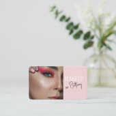 Blozend Roze Script QR Code Foto Make-up Visitekaartje (Staand voorkant)