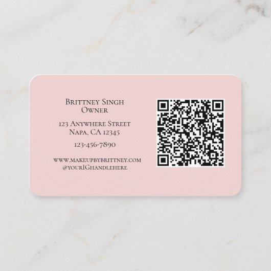 Blozend Roze Script QR Code Foto Make-up Visitekaartje (Achterkant)
