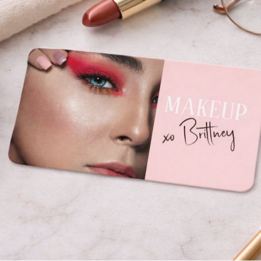 Blozend Roze Script QR Code Foto Make-up Visitekaartje