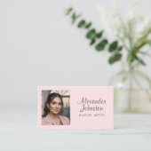 Blozend Roze Script Sociaal Icon QR-code Foto Make Visitekaartje (Staand voorkant)