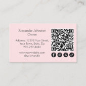 Blozend Roze Script Sociaal Icon QR-code Foto Make Visitekaartje (Achterkant)