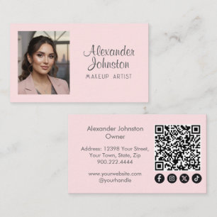 Blozend Roze Script Sociaal Icon QR-code Foto Make Visitekaartje