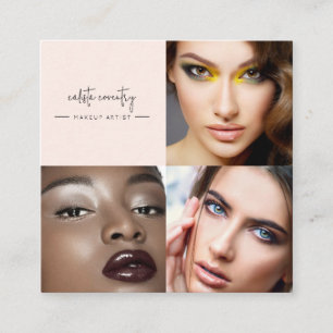 Blozend Roze Script Sociaal Icoon 3 Foto Make-up Vierkante Visitekaartje