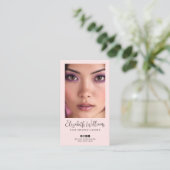 Blozend Roze Script Sociaal Icoon QR Code Foto Mak Visitekaartje (Staand voorkant)