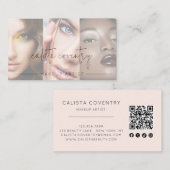 Blozend Roze Script Sociaal Icoon QR Code Foto Mak Visitekaartje (Voorkant / Achterkant)