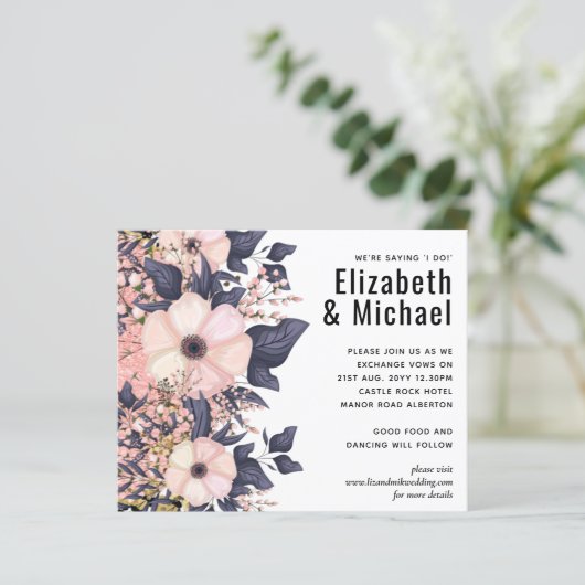 Blozend Roze Stof Blauw Zwart Bruids Bloem Budget (Staand voorkant)