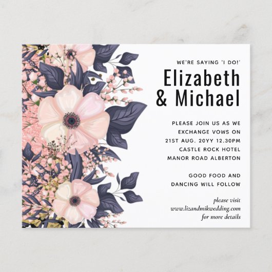 Blozend Roze Stof Blauw Zwart Bruids Bloem Budget (Voorkant)