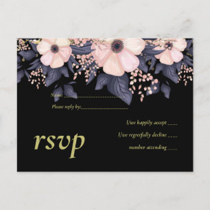 Blozend Roze Stof Blauw Zwart Bruids Bloem Budget Uitnodiging Briefkaart