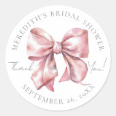 Blozend Roze Strik Bruidsdouche Ronde Sticker (Voorkant)