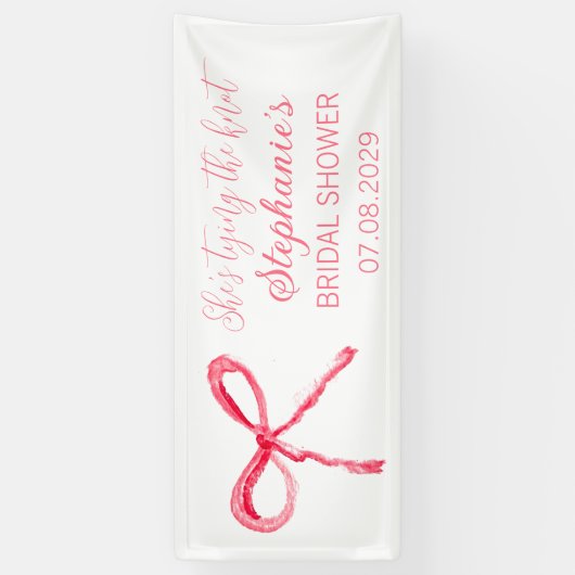 Blozend Roze Strik Zij knoopt de knoop Bruidsfeest Spandoek (Verticaal)