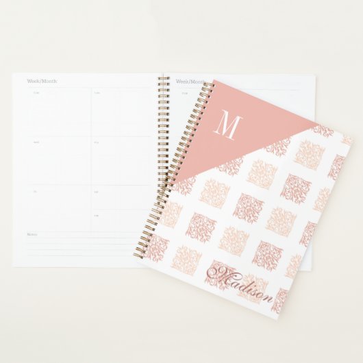 Blozend Roze Trendy Geometrische Monogram Planner (Display)