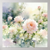 Blozend Roze Tuinrozen Poster (Voorkant)