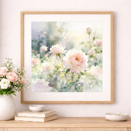 Blozend Roze Tuinrozen Poster