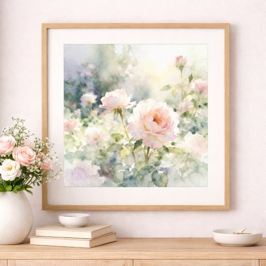 Blozend Roze Tuinrozen Poster