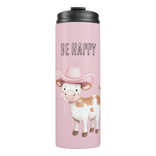 Blozend Roze Wees Gelukkig Cowgirl Koe Thermosbeker