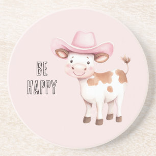 Blozend Roze Wees Gelukkig Cowgirl Koe Zandsteen Onderzetter