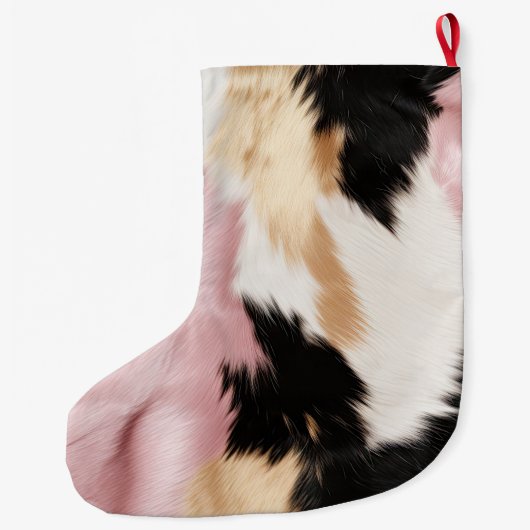 Blozend Roze Wit Goud Zwart Koeienhuid Dier Grote Kerstsok (Achterkant)