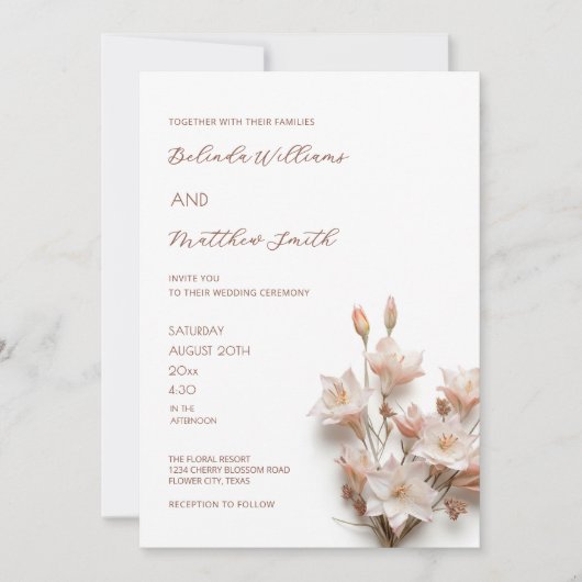 Blozend Roze Witte 3D Bloemen Kaart (Voorkant)