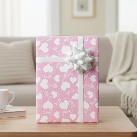 Blozend Roze & Witte Hartjes & Liefde Cadeaupapier