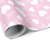 Blozend Roze & Witte Hartjes & Liefde Cadeaupapier (Rol Hoek)