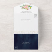 Blozend Roze Witte Magnolia Bloemige Navy Blauwe T All In One Uitnodiging (Buitenkant)