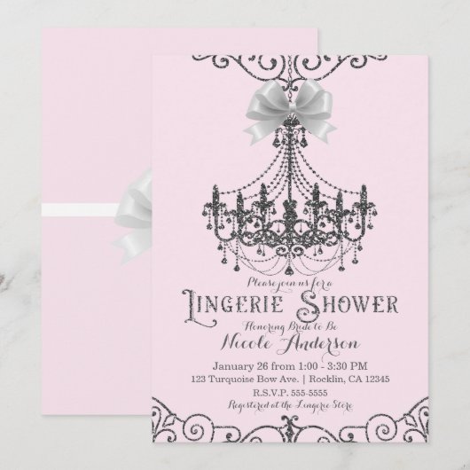 Blozend Roze Zilver Wit Strik Ondergoed Douche Kaart (Voorkant / Achterkant)