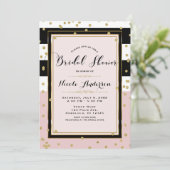 Blozend Roze Zwart Wit & Goud Glam Bruidsfeest Kaart (Staand voorkant)