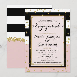Blozend Roze Zwart Wit Goud Glam Verlovingsfeestje Kaart
