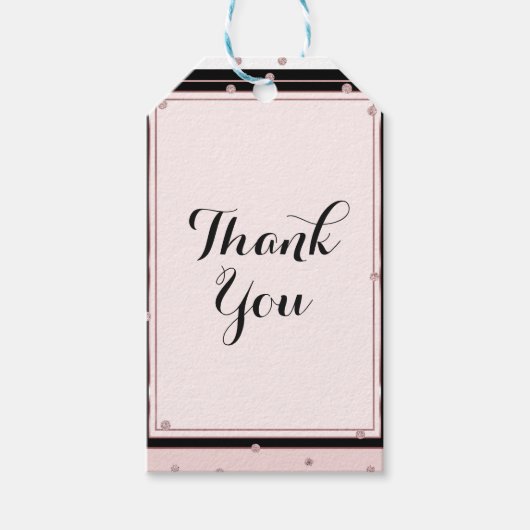 Blozend Roze Zwart Wit & Roségoud Bruiloftsfeest Cadeaulabel (Voorkant)