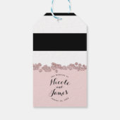 Blozend Roze Zwart Wit & Roségoud Bruiloftsfeest Cadeaulabel (Achterkant)