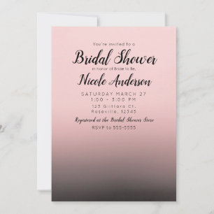 Blozend Roze & Zwarte Ombre Moderne Bruidsdouche Kaart