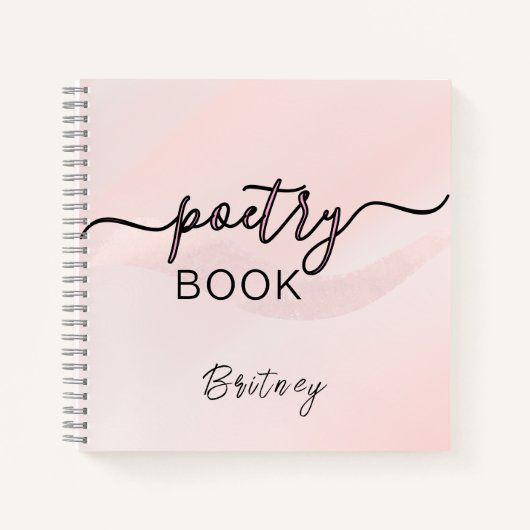 Blozend Roze Zwarte Script Aangepaste Naam Poëzie Notitieboek (Voorkant)