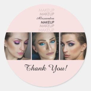 Blozend Roze Zwarte Script Foto Bedankt Ronde Sticker