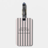 Blozend Roze, Zwarte Streep Witte Monogram Label Bagagelabel (Achterkant verticaal)