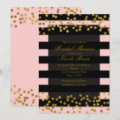 Blozend Roze & Zwarte Strepen Gouden Nep Folie Sti Kaart (Voorkant / Achterkant)