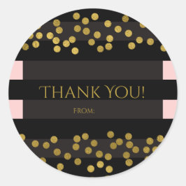 Blozend Roze & Zwarte Strepen Gouden Nep Folie Sti Ronde Sticker