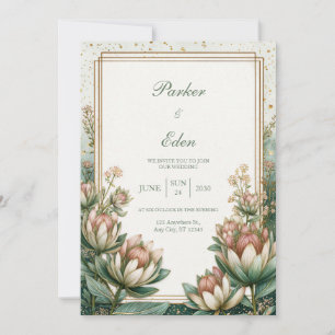 Blozend Turquoise Astrantia Goud Folie Bruiloft Kaart