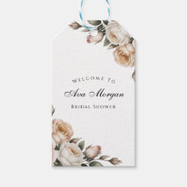 Blozend wit en gouden bloem bruidsdouche bedankje cadeaulabel