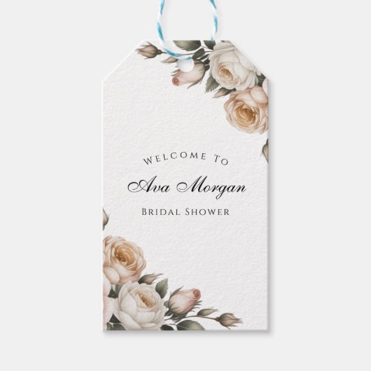 Blozend wit en gouden bloem bruidsdouche bedankje cadeaulabel (Voorkant)