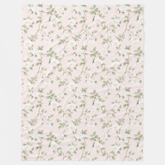 Blozend Witte Bloem Fleece Deken (Voorkant)