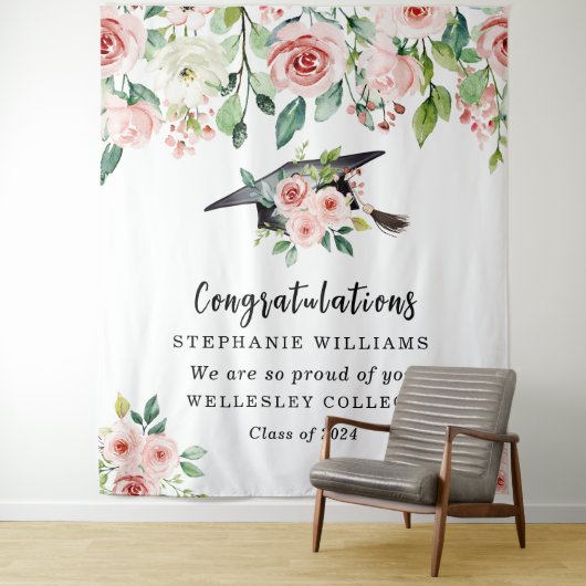 Blozend & Witte Bloemen Afstudeercongratulaties Wandkleed (In situ)