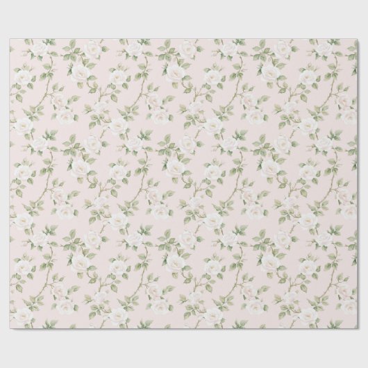 Blozend witte bloemige bruiloftsborrel cadeaupapier (Vlak)