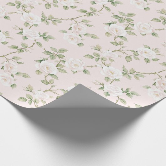 Blozend witte bloemige bruiloftsborrel cadeaupapier (Hoek)