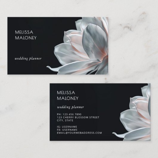 Blozend Witte Magnolia Zwart Visitekaartje (Voorkant / Achterkant)
