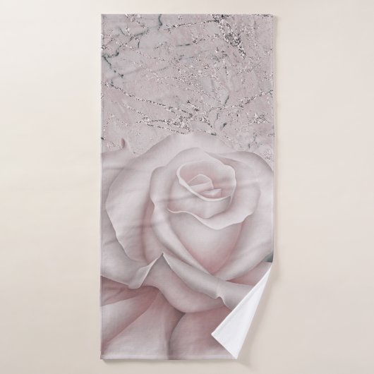 Blozend witte roos glam moderne marmeren shabby ch bad handdoek (Badhanddoek)